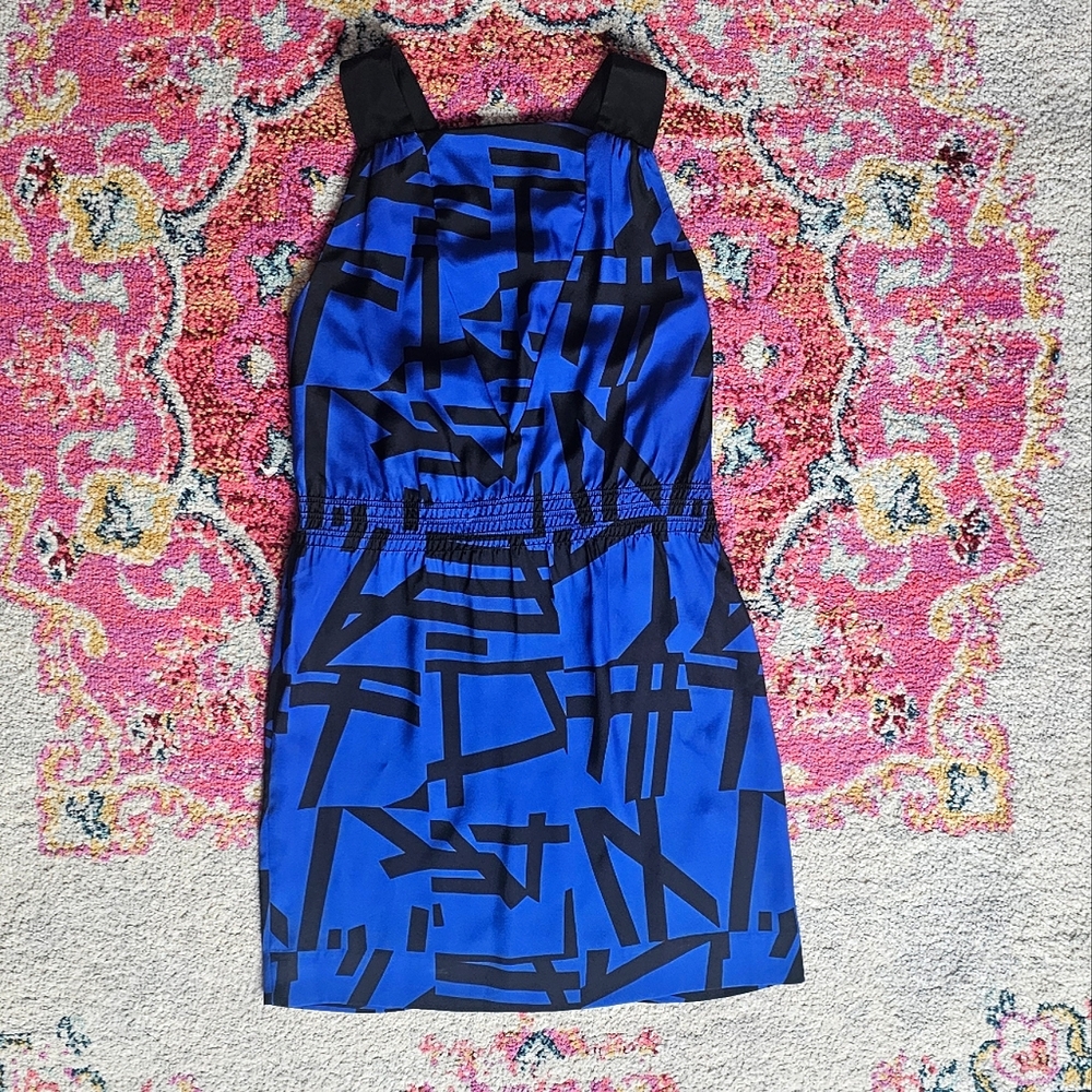 Sandro Paris Royal Blue and Black Abstract Sun Dress Size 0